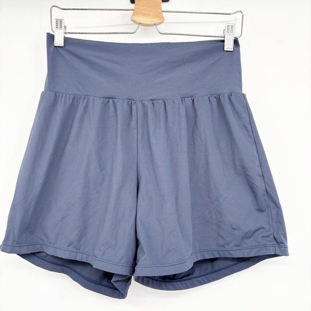 Halara Womens SoftlyZero Airy Super High Waisted Yoga Shorts Blue Large Long